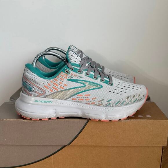 Brooks Women Brooks Glycerin 20 Oyster/Latigo Bay/Coral Women Running Sneakers - SZ 6